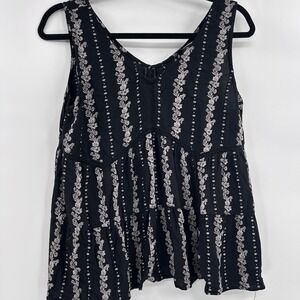 Angie Womens Boho Sleeveless Babydoll Tiered Top‎ Size S Black Floral Festival